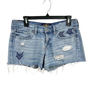 Lucky Brand Boho Embroidered Arrow Distressed Light Wash Jean Shorts